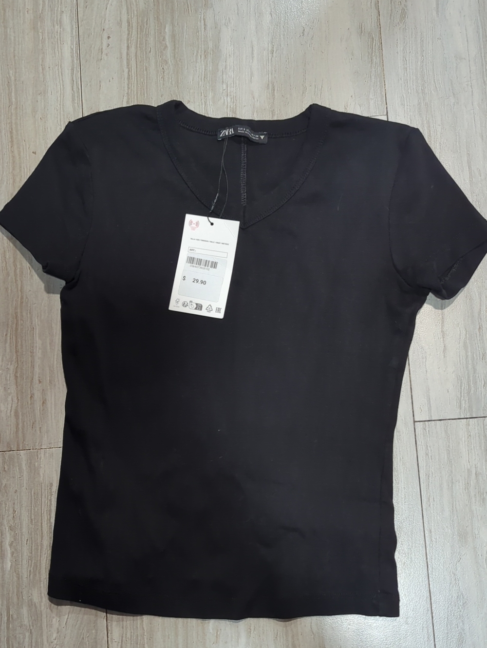 Zara Black Short Sleeve V-Neck Tee